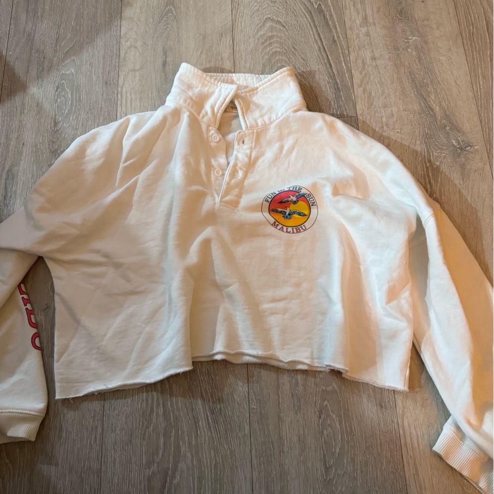 White Cropped Long Sleeve Shirt with Logo